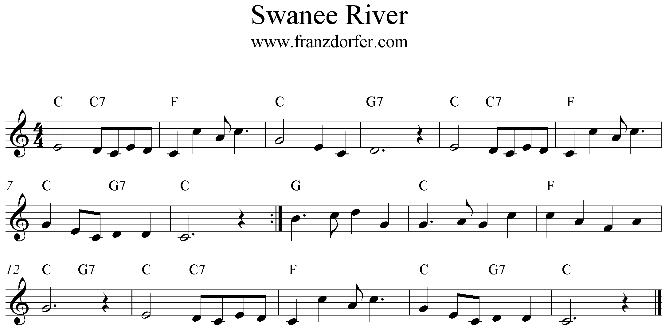 free sheet music Swanee River - Old Folks Home